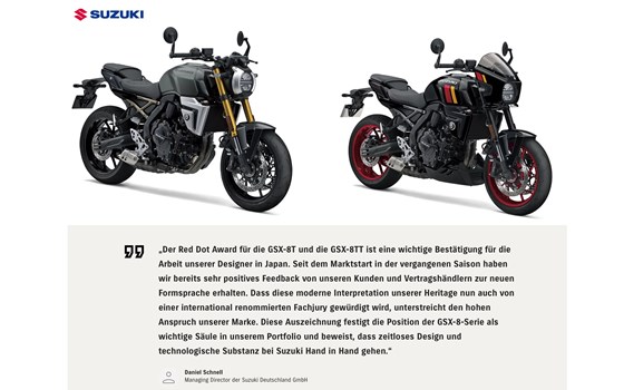 Red Dot Award 2026: Suzuki GSX-8T / GSX- 8TT überzeugen die Weltjury - Bild 3