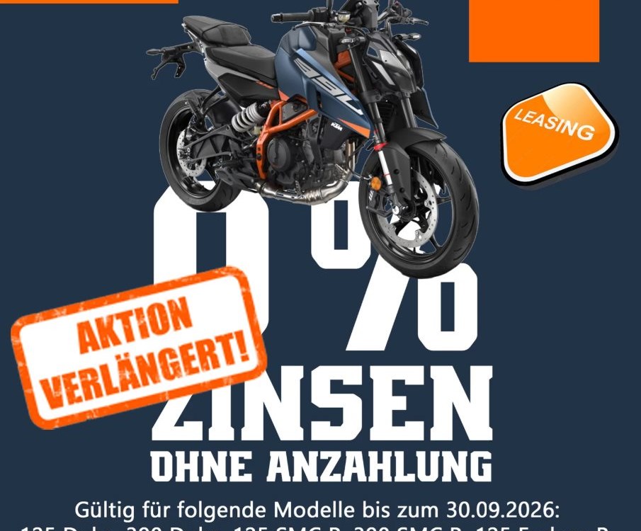 0.00% KTM Leasing Angebot ohne Anzahlung (verlängert bis 30.09.2026)