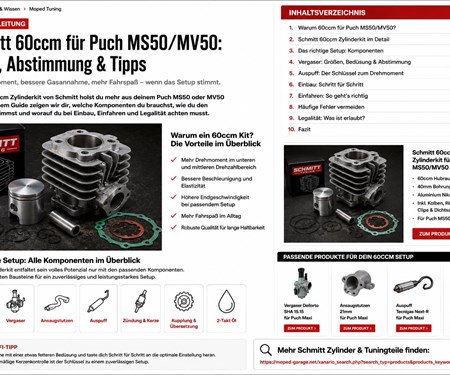 Schmitt 60ccm für Puch MS50/MV50: Setup, Abstimmung & Tipps