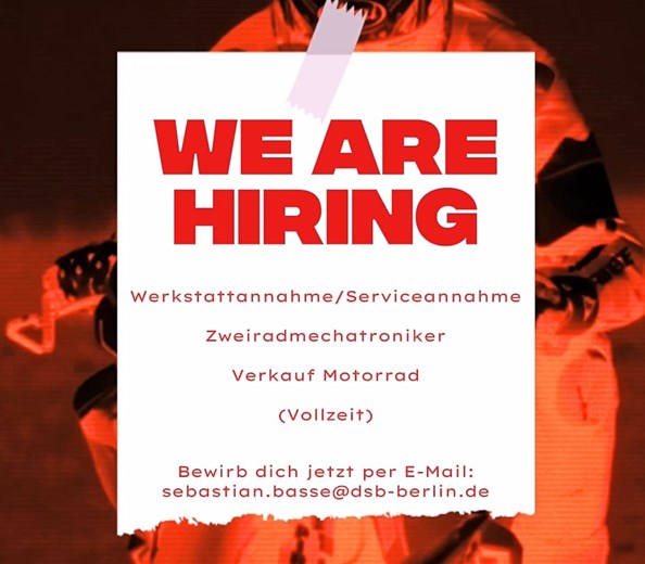 Werde Teil unseres Teams 
Du hast fühlst dich im Kundenservice zu Hause, schraubst gerne, hast Bock auf Motorräder oder möchtest einfach in einem coolen Team mit anpacken ...