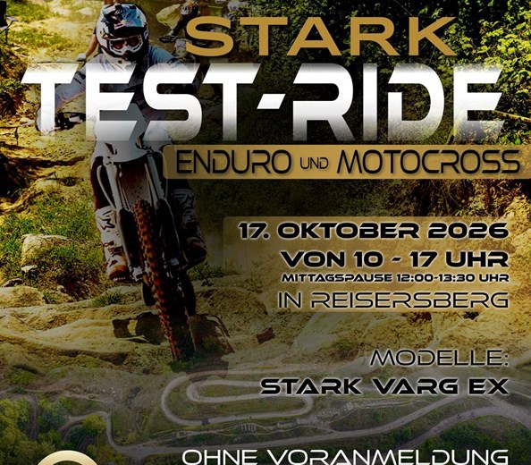 Enduro und Motocross Testride Stark Varg Mx und Ex in Reisersberg  
Kommt vorbei nach Reisersberg. Am 17 Oktober findet der Testride unserer Stark Varg Modelle statt. Wir sind mit 5 Bikes am Start. 4 Enduros und  ...