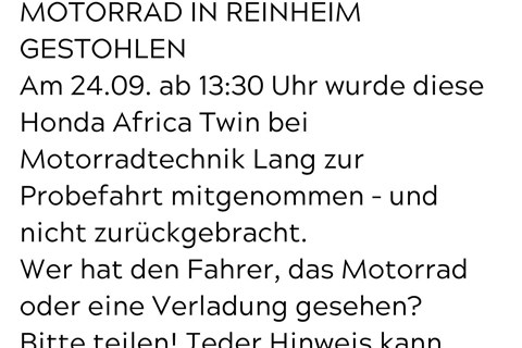 Motorradtechnik Lang GmbH-News: !AfricaTwin Unterschlagung!