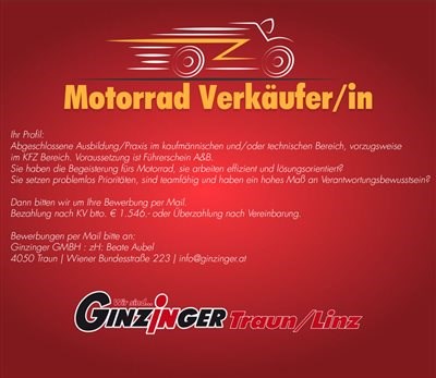 Zweirad Ginzinger Traun sucht Verstärkung 