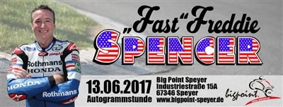 Motorrad-Weltmeister Freddie Spencer kommt zu Big Point Speyer am 13.06.2017 Bild 1: Motorrad-Weltmeister Freddie Spencer kommt zu Big Point Speyer am 13.06.2017