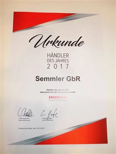 Honda Semmler - Auszeichnung von der Honda Bank GmbH Bild 3: Honda Semmler - Auszeichnung von der Honda Bank GmbH