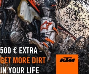 € 500 EXTRA - GET MORE DIRT IN YOUR LIFE 
Maximiere deine Zeit im Dreck!
Beim Kauf eines neuen KTM EXC oder SX 4-Takt-Modells bekommst du einen KTM PowerWear & KTM P ... Weiter >>