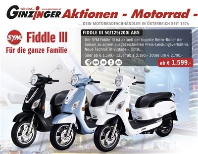 Osteraktion SYM Fiddle  - 3 Modelle 3 mal in Aktion ! 