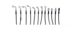 ABM-Stahlflex-Bremsleitungen, vorne, mit silber eloxierten Anschlüssen, 3-tlg; für alle SUZUKI GSX 750 ABM-Stahlflex-Bremsleitungen, vorne, mit silber eloxierten Anschlüssen, 3-tlg; für alle SUZUKI GSX 750