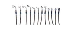 ABM-Stahlflex-Bremsleitungen, vorne, mit silber eloxierten Anschlüssen, 3-tlg; für alle SUZUKI GSX 1400 ABM-Stahlflex-Bremsleitungen, vorne, mit silber eloxierten Anschlüssen, 3-tlg; für alle SUZUKI GSX 1400
