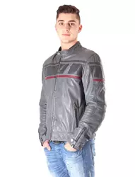 BELO AUSTIN Lederjacke grau/schwarz/rot 52 BELO AUSTIN Lederjacke grau/schwarz/rot 52