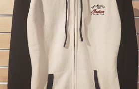 Frauen Zip-Up Hoodie Sweatshirt mit Script Logo, Weiß / Blau