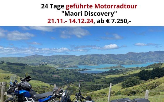 Geführte Motorradreise Neuseeland - 24 T. "Maori Discovery" - Bild 1 Geführte Motorradreise Neuseeland - 24 T. "Maori Discovery" - Bild 1