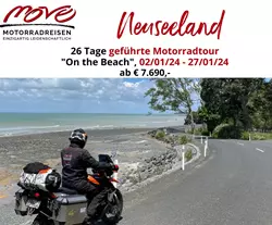 Geführte Motorradreise Neuseeland - 26 T. "On the Beach"  Geführte Motorradreise Neuseeland - 26 T. "On the Beach"