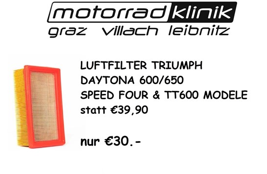 Triumph LUFTFILTER DAYTONA 600/650, SPEED FOUR  & TT600 MODELE statt €39,90 nur €30.-