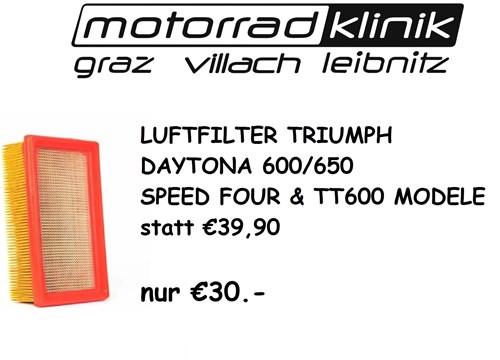 LUFTFILTER DAYTONA 600/650, SPEED FOUR  & TT600 MODELE statt €39,90 nur €30.-