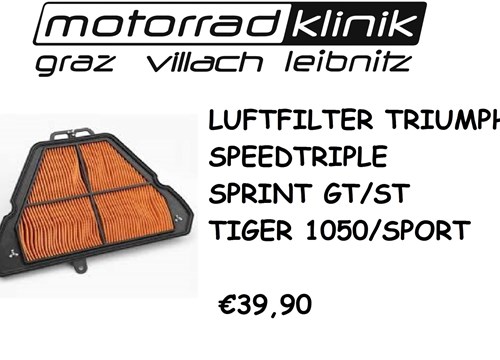 LUFTFILTER SPEED TRIPLE/SPRINT/GT/ST/TIGER 1050/TIGER SPORT €39,90