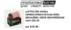 LUFTFILTER CB450 S/CX500/C/E/D/GL1500D STATT €29,90 NUR €19,90 GENAUERES SIEHE BESCHREIBUNG 