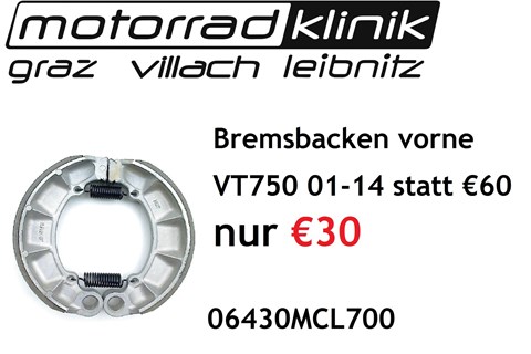 Marke: Honda Artikelname: Bremsbacken vorne VT750 01-14 statt €60 nur €30