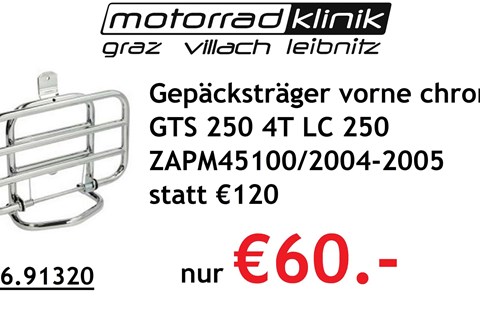 Marke: Vespa Artikelname: Gepäcksträger vorne chrom GTS 250 4T LC 250 ZAPM45100 2004-2005 statt €120 nur €60.-