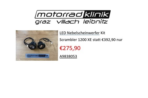 Marke: Triumph Artikelname: LED Nebelscheinwerfer Kit Scrambler 1200 XE statt €392,90,- nur €275,90,-