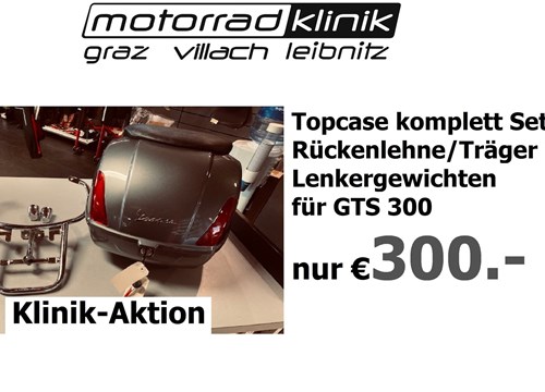 Topcase  komplett Set grau mit Rückenlehne /Träger und Lenkergewichten  für GTS 300 für nur €300 