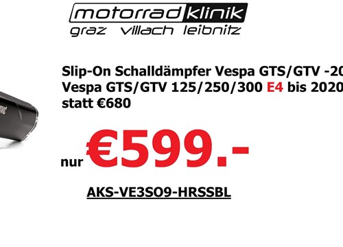 Slip-On Schalldämpfer Vespa GTS/GTV -2020 | Vespa GTS/GTV 125/250/300 E4 bis 2020 statt €680 nur €599.-