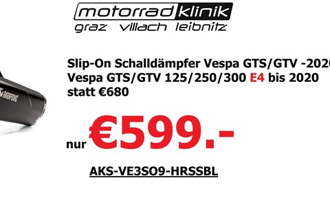 Akrapovic Slip-On Schalldämpfer Vespa GTS/GTV -2020 | Vespa GTS/GTV 125/250/300 E4 bis 2020 statt €680 nur €599.-