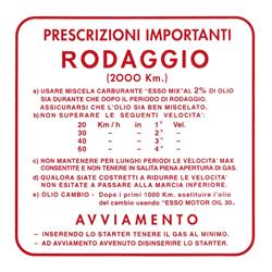 Aufkleber Einfahrvorschrift, RODAGGIO für Vespa 125 VNB/GT/150 VBB/GL