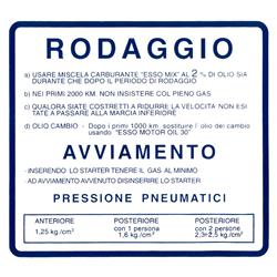 Aufkleber Einfahrvorschrift, RODAGGIO für Vespa 50 SS/90 SS