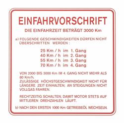 Aufkleber Einfahrvorschrift für Vespa 150 GS (D)