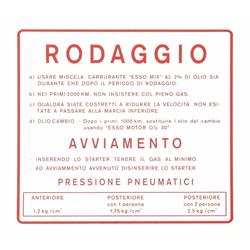 Aufkleber Einfahrvorschrift, RODAGGIO für Vespa 180-200 Rally