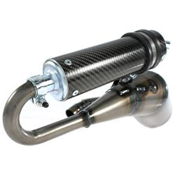 Rennauspuff SIMONINI lefthand Evo, Stahl klarlackiert, Dämpfer: Carbon/Polyamid Farbe (ESD): carbon für Vespa PK80-125 S/PK100-125XL/PK125/ETS/N/XL2