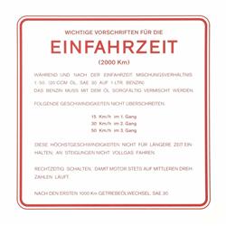 Aufkleber Einfahrvorschrift, Einfahrzeit für Vespa 150 T4 VGLA-B