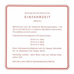 Aufkleber Einfahrvorschrift, Einfahrzeit für Vespa 150 T4 (d) 3-Gang