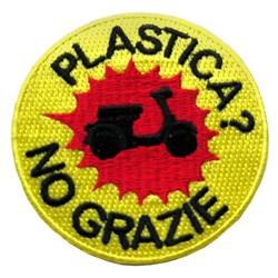 Aufnäher mit Motiv "PLASTICA? NO GRAZIE"