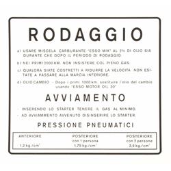 Aufkleber Einfahrvorschrift, RODAGGIO für Vespa 180-200 Rally