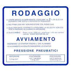 Aufkleber Einfahrvorschrift, RODAGGIO für Vespa 180-200 Rally