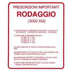 Aufkleber Einfahrvorschrift, RODAGGIO für Vespa 160 GS