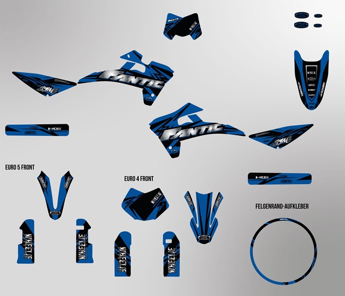 Fantic XMF 125 bis 2022 Dekor Kit blau Pat Bikes Edition auf normaler Folie