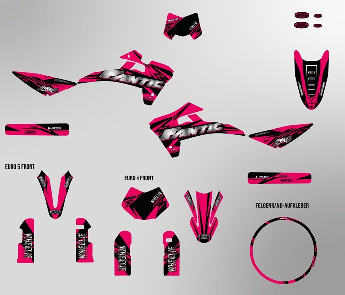 Fantic XMF 125 bis 2022 Dekor Kit pink Pat Bikes Edition auf normaler Folie