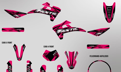 Fantic XMF 125 bis 2022 Dekor Kit pink Pat Bikes Edition auf normaler Folie