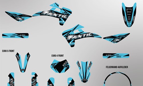 Fantic XMF 125 bis 2022 Dekor Kit hellblau Pat Bikes Edition auf Chrom - Folie