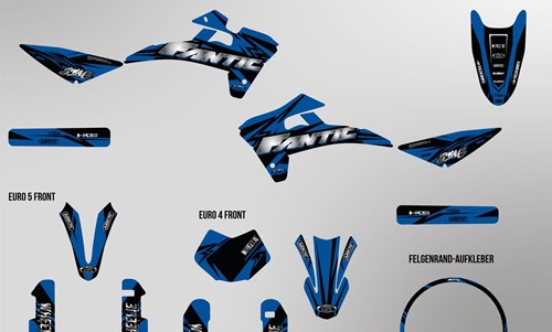 Fantic XMF 125 bis 2022 Dekor Kit blau Pat Bikes Edition auf Chrom - Folie