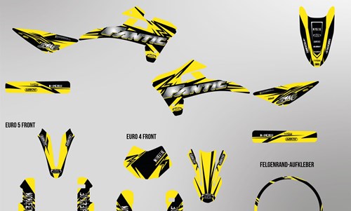 Fantic XMF 125 bis 2022 Dekor Kit gelb Pat Bikes Edition auf Chrom - Folie