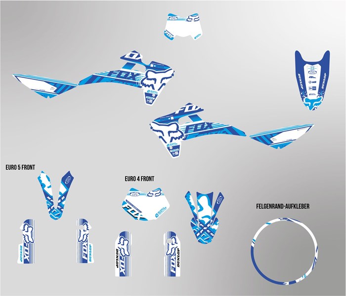 Fantic XMF 125 bis 2022 Dekor Kit weiss und dunkelblau Foxy Edition auf normaler Folie