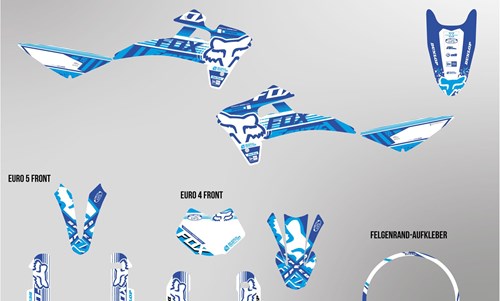 Fantic XMF 125 bis 2022 Dekor Kit weiss und dunkelblau Foxy Edition auf normaler Folie