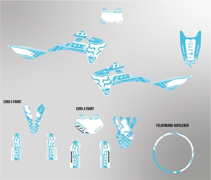 Fantic XMF 125 bis 2022 Dekor Kit weiss und hellblau Foxy Edition auf normaler Folie