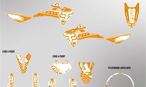 Fantic XMF 125 bis 2022 Dekor Kit weiss und orange Foxy Edition auf normaler Folie