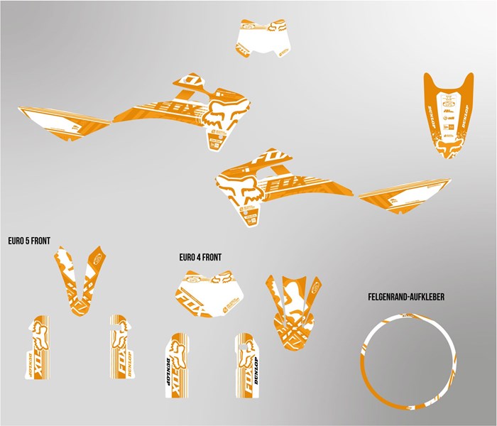 Fantic XMF 125 bis 2022 Dekor Kit weiss und orange Foxy Edition auf normaler Folie