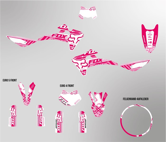 Fantic XMF 125 bis 2022 Dekor Kit weiss und pink Foxy Edition auf normaler Folie